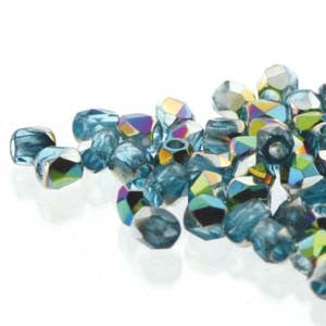 2mm Fire Polish Aqua Vitrail 150 beads - Beads Gone Wild
