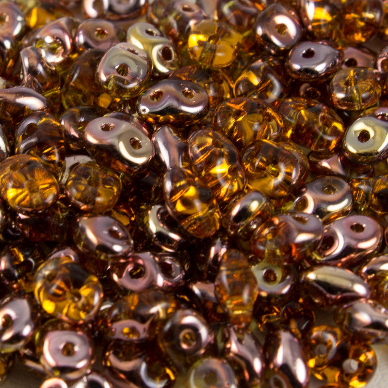 Super Duo Ruby Capri Gold 2.5x5mm - Beads Gone Wild
