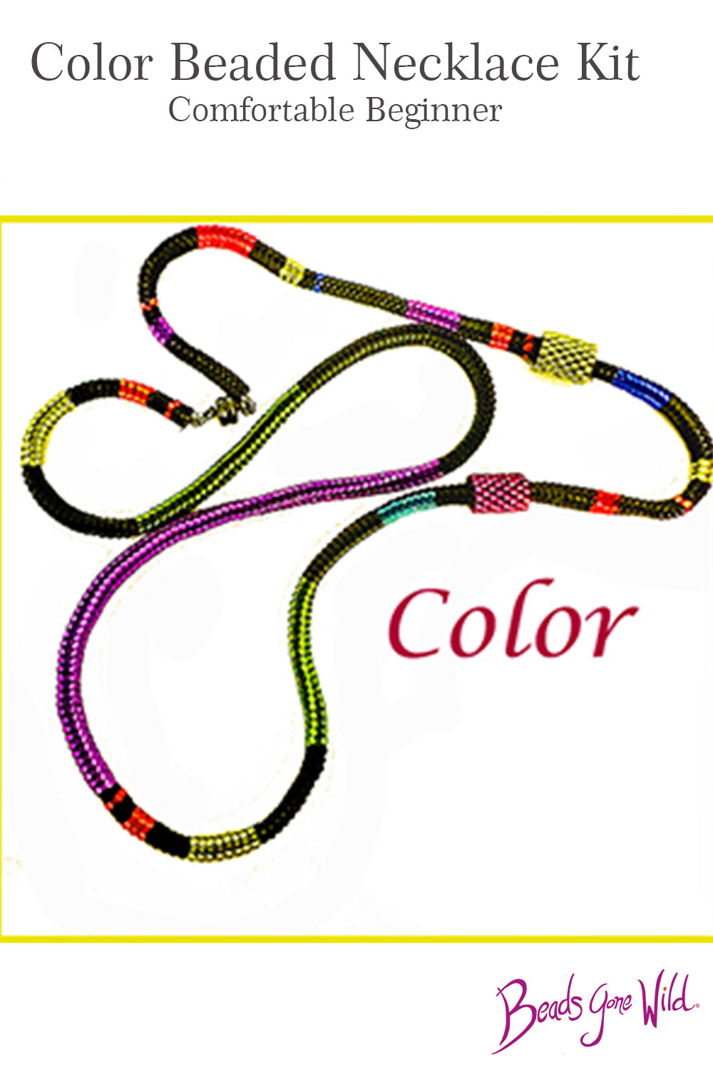 Color necklace kit featuring a tubular herringbone design made with seven shades of Miyuki 11/0 cylinder beads, with accent peyote tubes and magnetic clasp options.
