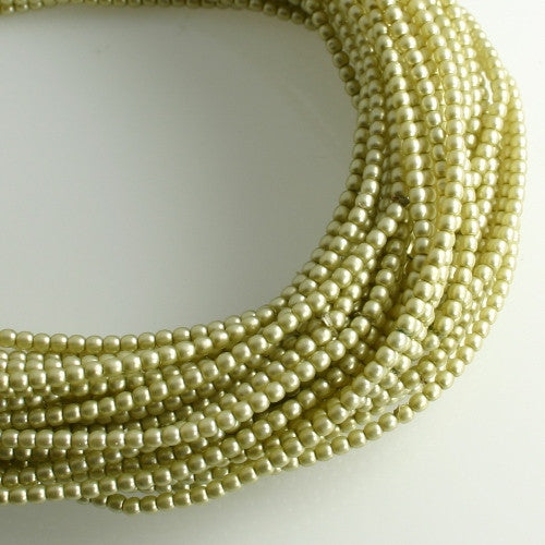 2mm Czech Pearl Green Straw Satin 150 pcs - Beads Gone Wild
