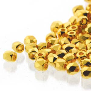 2mm Fire Polish Crystal Gold Plt 150 beads - Beads Gone Wild
