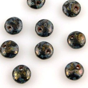 Lentil Beads 6mm Jet Bronze Picasso 50pcs - Beads Gone Wild
