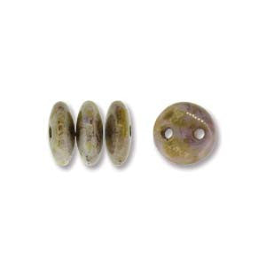 Lentil 6mm 2 holes GOLD/SMOKY TOPAZ LSTR OPAQUE 50pcs - Beads Gone Wild

