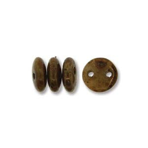 Lentil 6mm 2 holes PICASSO BEIGE BRNZ 50pcs - Beads Gone Wild

