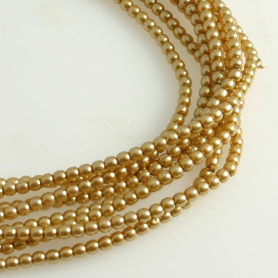 2mm Czech Pearl Lt Gold 150 pcs - Beads Gone Wild
