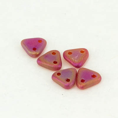 Matte Iris Siam Ruby Triangles 6mm 2 hole (10g tube) - Beads Gone Wild
