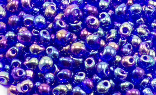 Tiny Drops Miyuki 3" Transparent Cobalt AB 3.4mm - Beads Gone Wild
