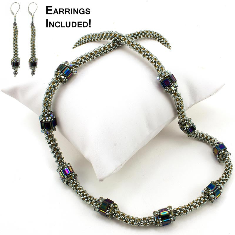 Beads Oxidized Necklace & Earrings by Niscka-Oxidized Jewellery Set