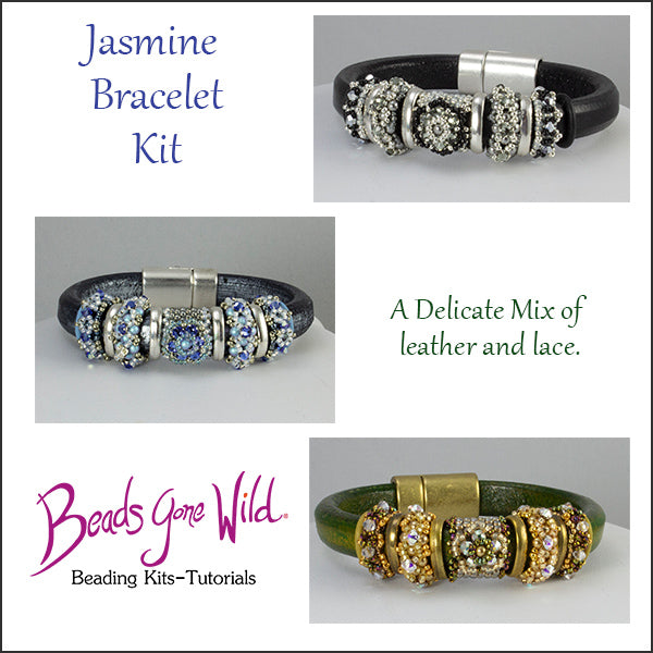 Jasmine Leather and Beaded Bracelet Kit Green/Gold